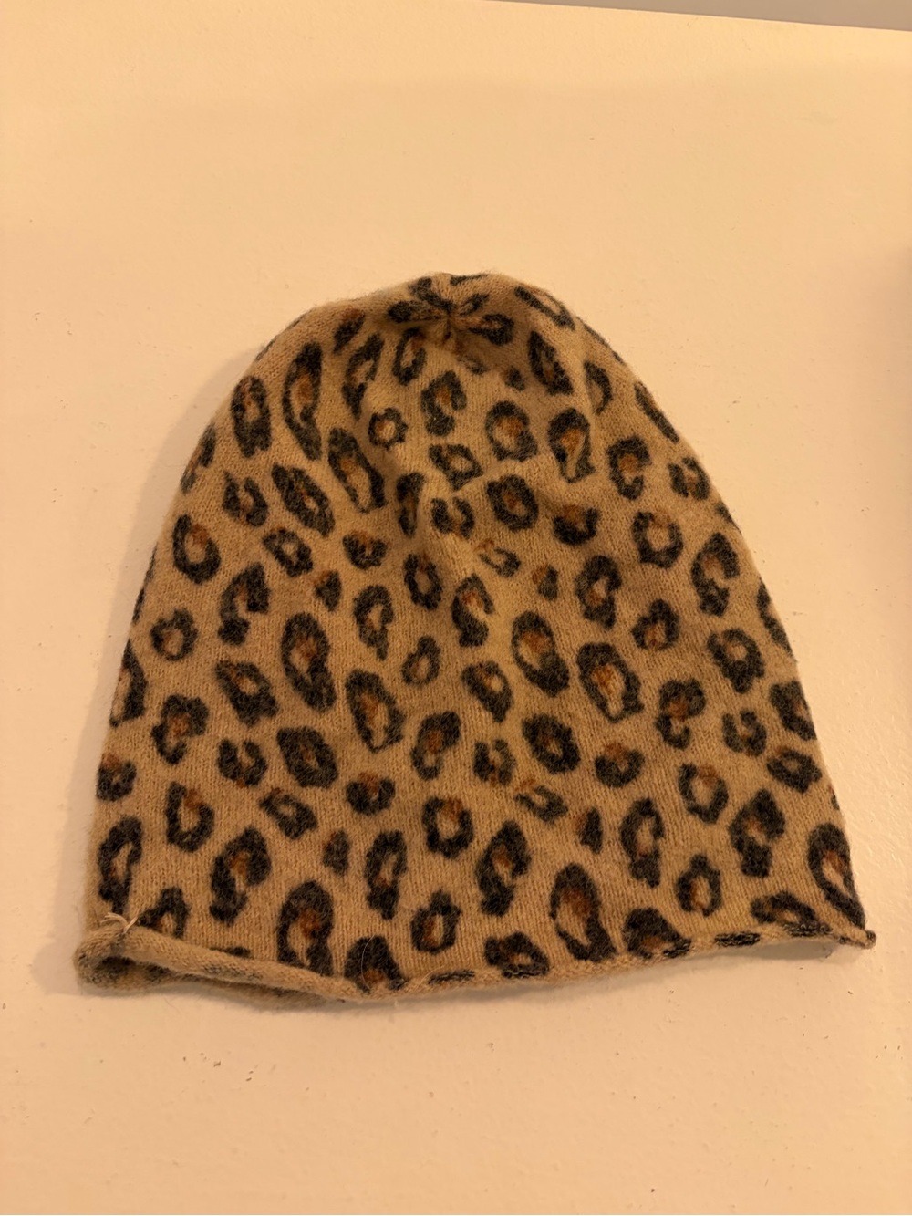 Leopard Print Soft Fuzzy Knit Beanie – Tan Brown Animal Print Winter Hat - Picture 2 of 4